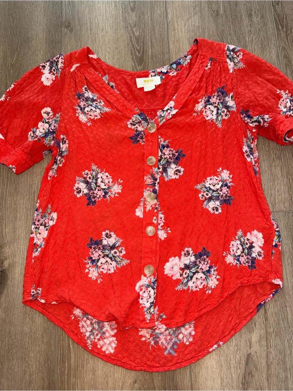 Maeve Anthropologie Hansley Red Floral Buttondown Top Shirt Blouse size 4